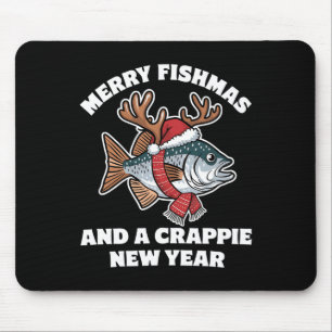 Merry Fishmas And A Crappie New Year Fishing Pun  Mouse Pad