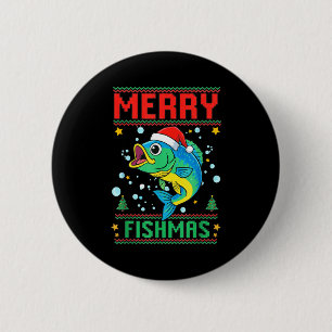 Merry Fishmas B Fish Fishing Christmas  6 Cm Round Badge