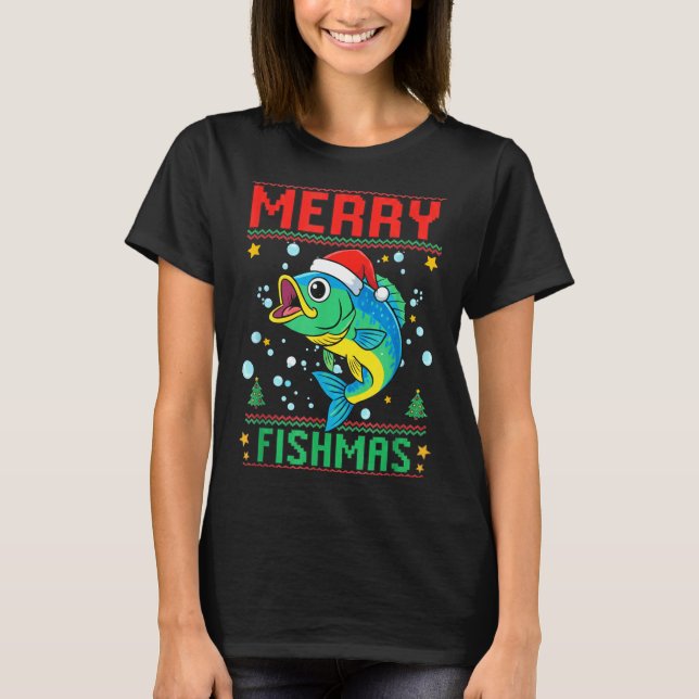 Merry Fishmas B Fish Fishing Christmas  T-Shirt (Front)