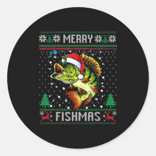 Merry Fishmas B Fish Fishing Christmas Ugly Sweate Classic Round Sticker