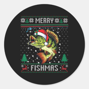 Merry Fishmas B Fish Fishing Christmas Ugly Sweate Classic Round Sticker