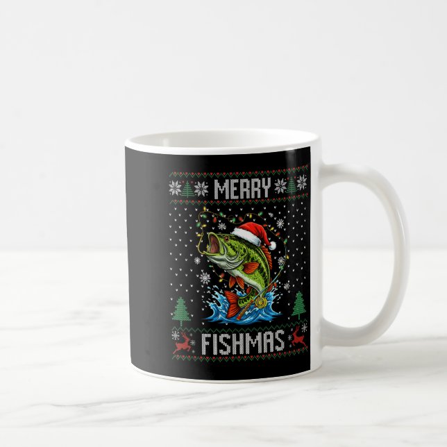 Merry Fishmas B Fish Fishing Christmas Ugly Sweate Coffee Mug (Right)