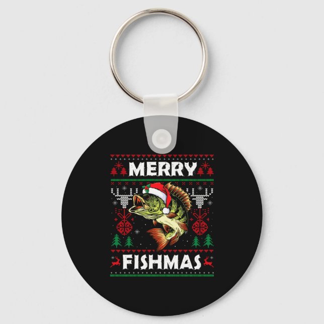 Merry Fishmas B Fish Fishing Christmas Ugly Sweate Key Ring (Front)