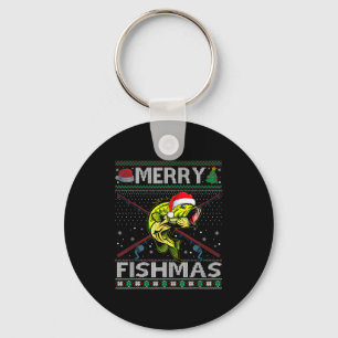 Merry Fishmas B Fish Fishing Christmas Ugly Sweate Key Ring