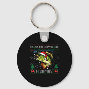 Merry Fishmas B Fish Fishing Christmas Ugly Sweate Key Ring