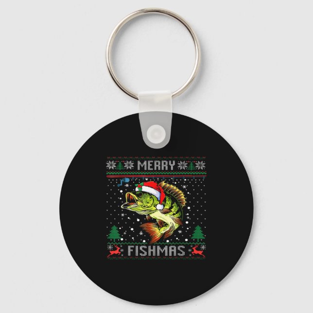 Merry Fishmas B Fish Fishing Christmas Ugly Sweate Key Ring (Front)