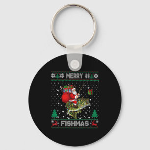 Merry Fishmas B Fish Fishing Christmas Ugly Sweate Key Ring