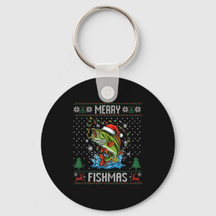 Merry Fishmas B Fish Fishing Christmas Ugly Sweate Key Ring