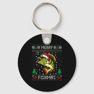 Merry Fishmas B Fish Fishing Christmas Ugly Sweate Key Ring