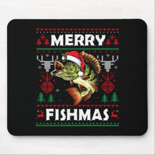 Merry Fishmas B Fish Fishing Christmas Ugly Sweate Mouse Pad