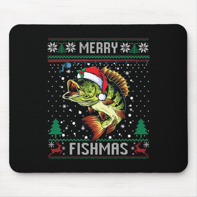 Merry Fishmas B Fish Fishing Christmas Ugly Sweate Mouse Pad (Front)