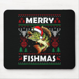 Merry Fishmas B Fish Fishing Christmas Ugly Sweate Mouse Pad