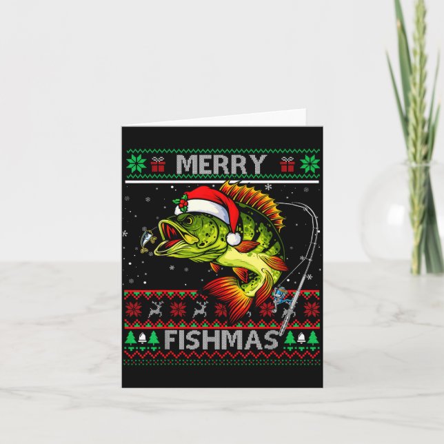 Merry Fishmas B Fish Fishing Christmas Ugly Xmas  Card (Front)