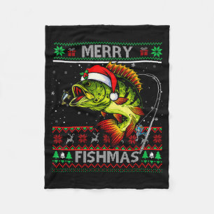 Merry Fishmas B Fish Fishing Christmas Ugly Xmas Fleece Blanket