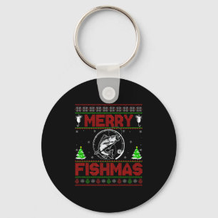 Merry Fishmas B Fish Fishing Ugly Christmas Sweate Key Ring