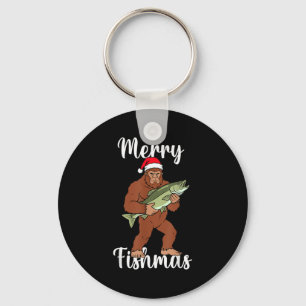 Merry Fishmas Bigfoot Fishing Funny Sasquatch Sant Key Ring