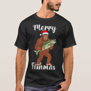 Merry Fishmas Bigfoot Fishing Funny Sasquatch Sant T-Shirt