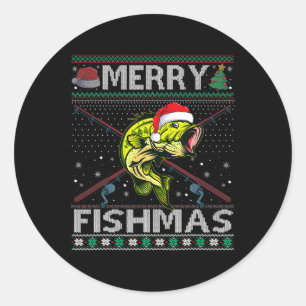 Merry Fishmas Byb Fish Fishing Christmas Ugly Swea Classic Round Sticker