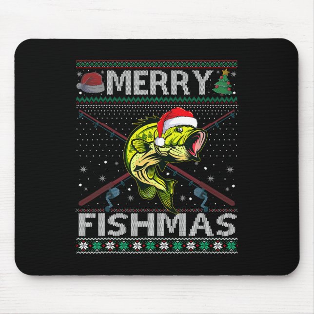Merry Fishmas Byss Fish Fishing Christmas Ugly Swe Mouse Pad (Front)