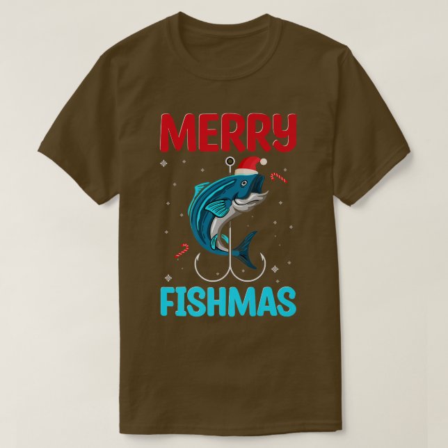 Merry Fishmas Christmas Funny Fishing Fish Santa S T-Shirt (Design Front)