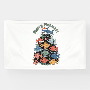 Merry Fishmas Christmas Tree Fish Funny Fishing Banner