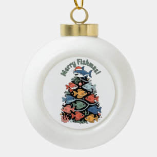 Merry Fishmas Christmas Tree Fish Funny Fishing Ceramic Ball Christmas Ornament