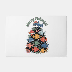 Merry Fishmas Christmas Tree Fish Funny Fishing Doormat