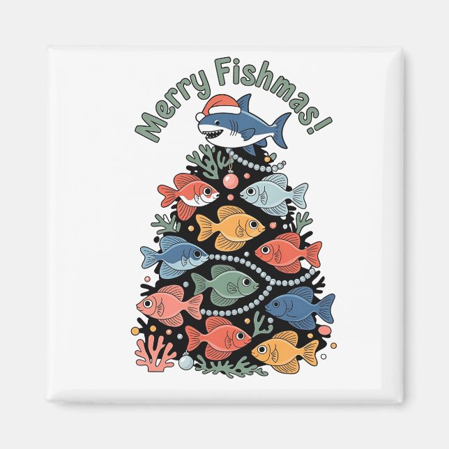 Merry Fishmas Christmas Tree Fish Funny Fishing Magnet (Front)