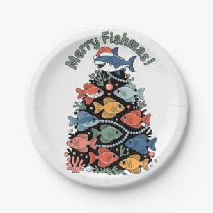 Merry Fishmas Christmas Tree Fish Funny Fishing Paper Plate
