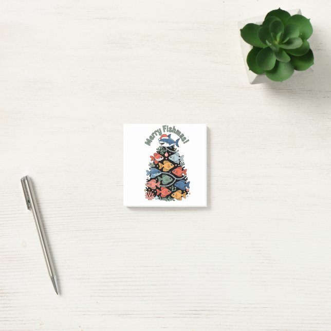Merry Fishmas Christmas Tree Fish Funny Fishing Post-it Notes (Office)