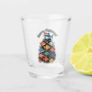 Merry Fishmas Christmas Tree Fish Funny Fishing Shot Glass