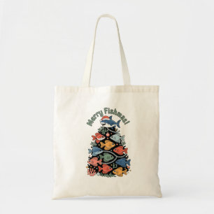 Merry Fishmas Christmas Tree Fish Funny Fishing Tote Bag