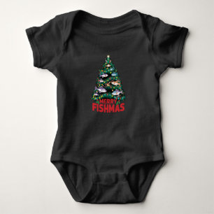Merry Fishmas Christmas Tree Lights Fish Fishing Baby Bodysuit