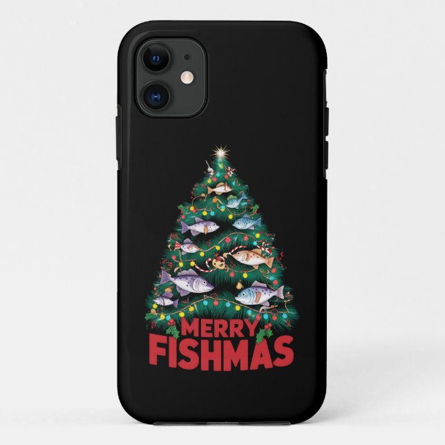 Merry Fishmas Christmas Tree Lights Fish Fishing  Case-Mate iPhone Case (Back)
