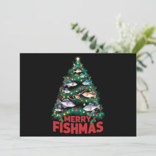 Merry Fishmas Christmas Tree Lights Fish Fishing  Holiday Card