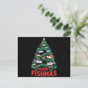 Merry Fishmas Christmas Tree Lights Fish Fishing  Holiday Postcard