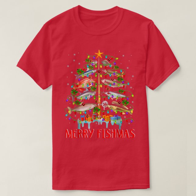 Merry Fishmas Christmas Tree Lights  T-Shirt (Design Front)