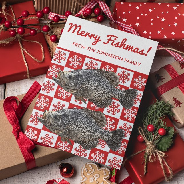 Merry Fishmas Crappie Fishing Snowflake Holiday  Card (Merry Fishmas!  Order your Crappie Fishing Christmas Card today.)