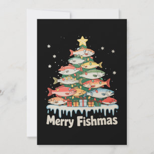 Merry Fishmas Fish Christmas Tree Lights Fisherman Invitation
