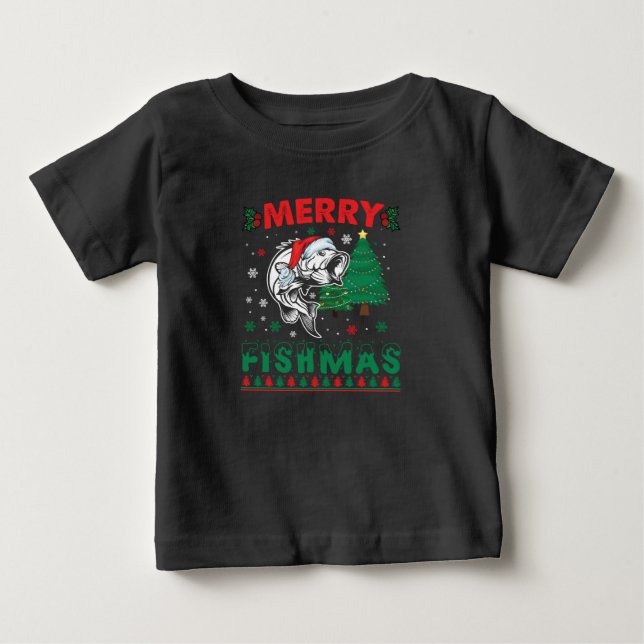 Merry Fishmas Fish Fishing Dad Fisherman Christmas Baby T-Shirt (Front)
