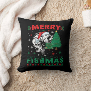 Merry Fishmas Fish Fishing Dad Fisherman Christmas Cushion