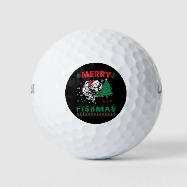 Merry Fishmas Fish Fishing Dad Fisherman Christmas Golf Balls (Front)