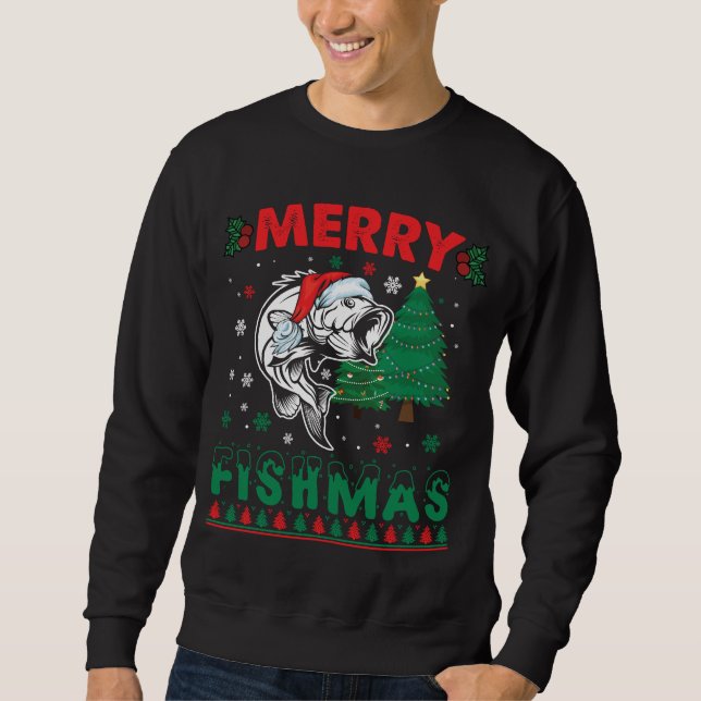 Merry Fishmas Fish Fishing Dad Fisherman Christmas Sweatshirt (Front)