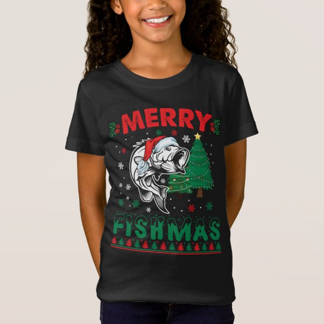 Merry Fishmas Fish Fishing Dad Fisherman Christmas T-Shirt (Front)