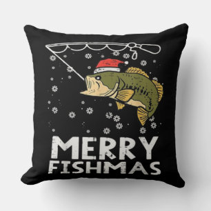 Merry Fishmas Fish Fishing Xmas Cushion