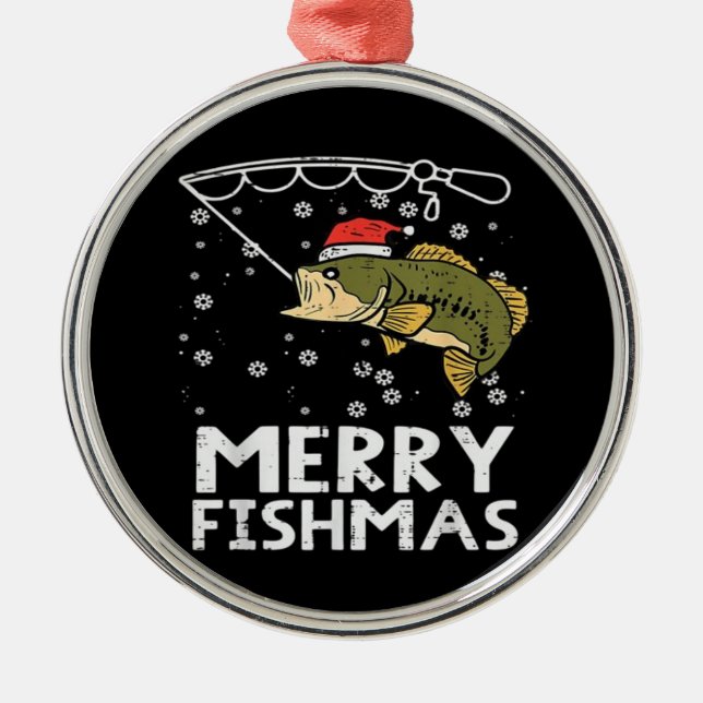 Merry Fishmas Fish Fishing Xmas  Metal Tree Decoration (Front)