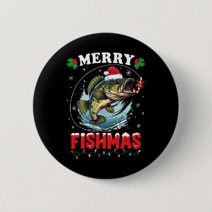 Merry Fishmas Fish Funny Fishing Christmas Dad Men 6 Cm Round Badge