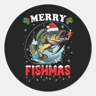 Merry Fishmas Fish Funny Fishing Christmas Dad Men Classic Round Sticker