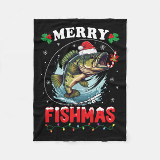 Merry Fishmas Fish Funny Fishing Christmas Dad Men Fleece Blanket