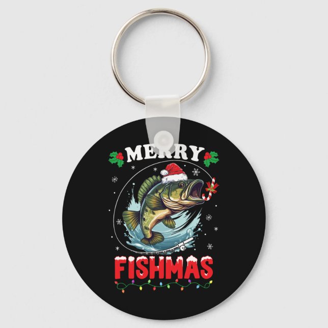 Merry Fishmas Fish Funny Fishing Christmas Dad Men Key Ring (Front)